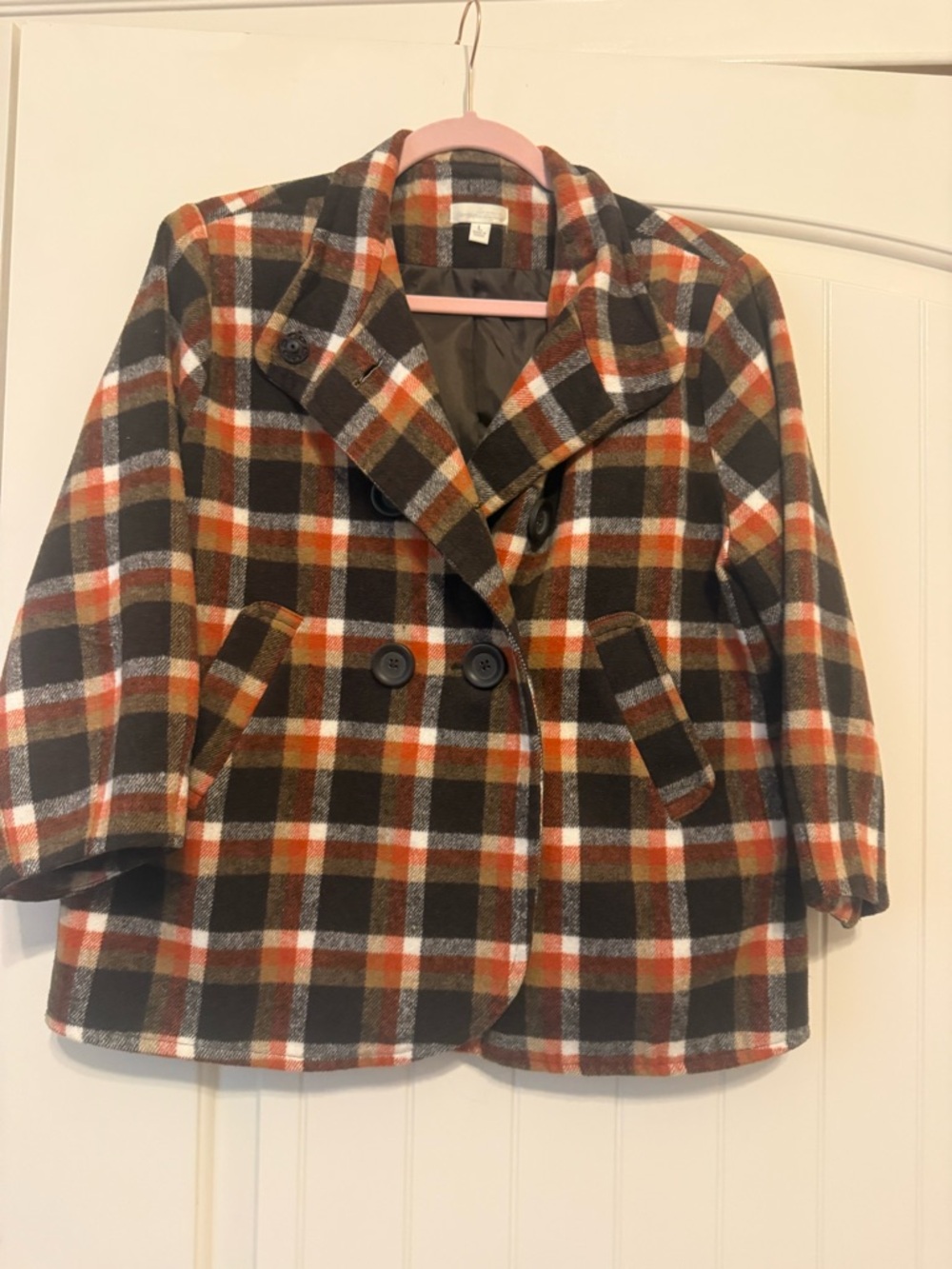 Charlies Plaid Double-Breasted Blazer in Orange, Brown & Cream